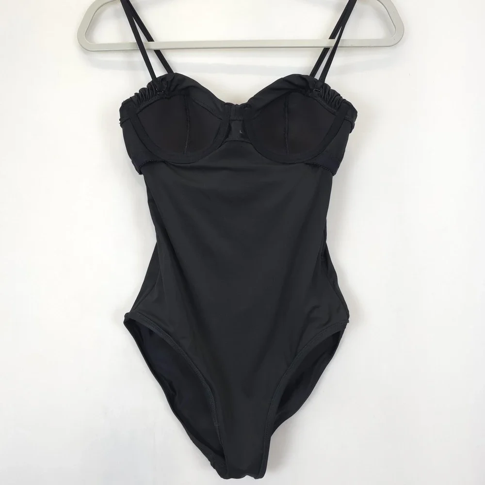 J Crew Swimsuit Womens Size 2 Black One Piece Ruched‎ Bust Recycled Lined BR018